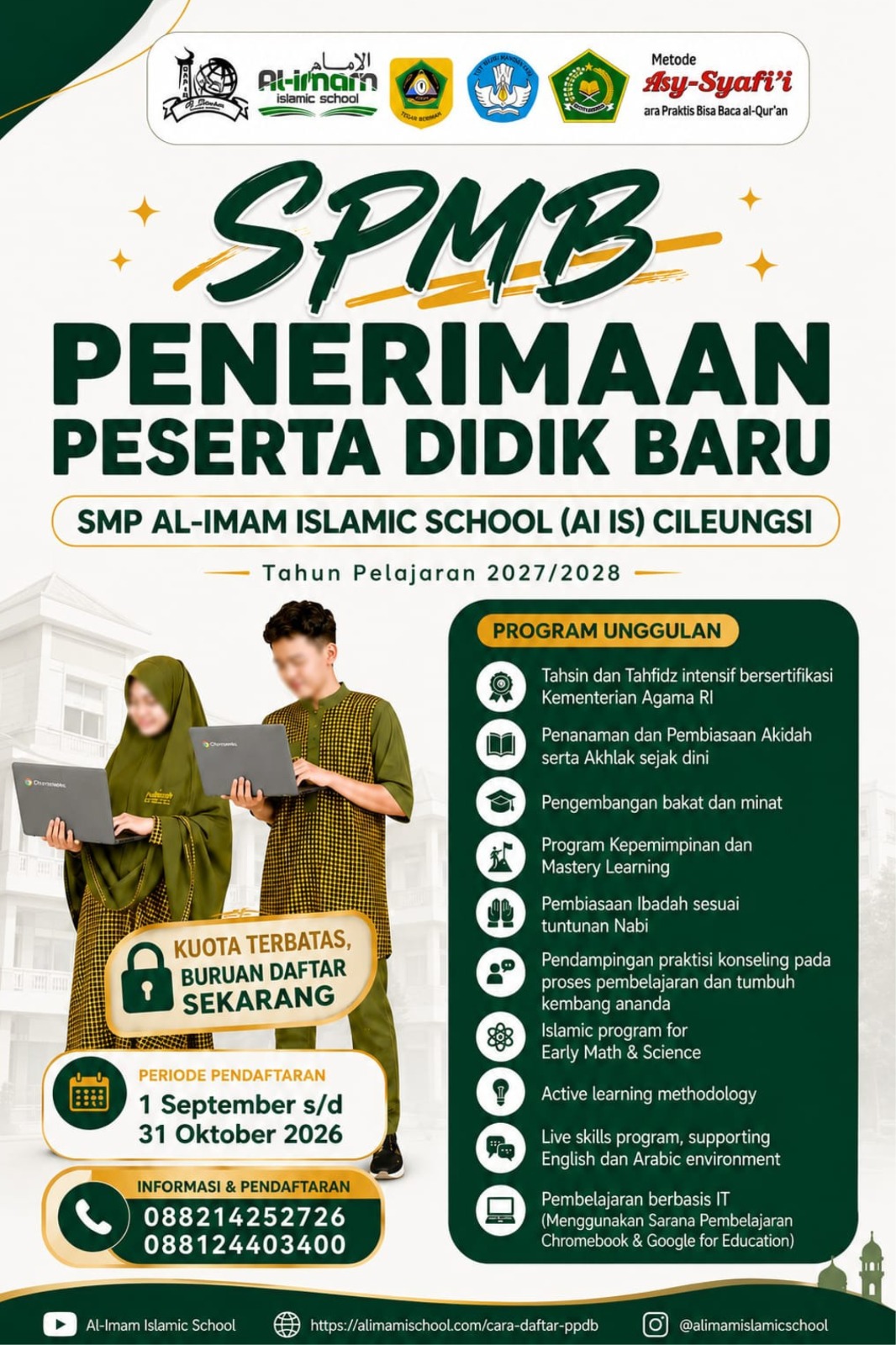 Flyer SPMB SMP Al-Imam TA 2027:2028 Early Bird September -31 Oktober 2025